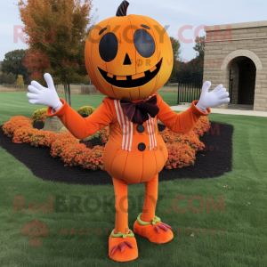 Orange Graveyard mascot costume character dressed with a Turtleneck and Suspenders
