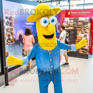 Yellow Aglet mascot costume character dressed with a Denim Shirt and Cufflinks