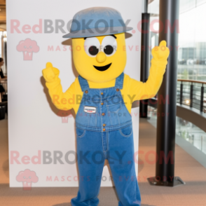 Yellow Aglet mascot costume character dressed with a Denim Shirt and Cufflinks