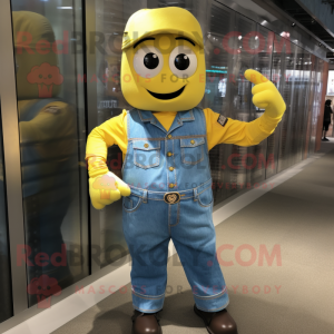 Yellow Aglet mascot costume character dressed with a Denim Shirt and Cufflinks