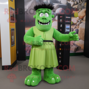 Green Frankenstein mascot costume character dressed with a A-Line Dress and Keychains