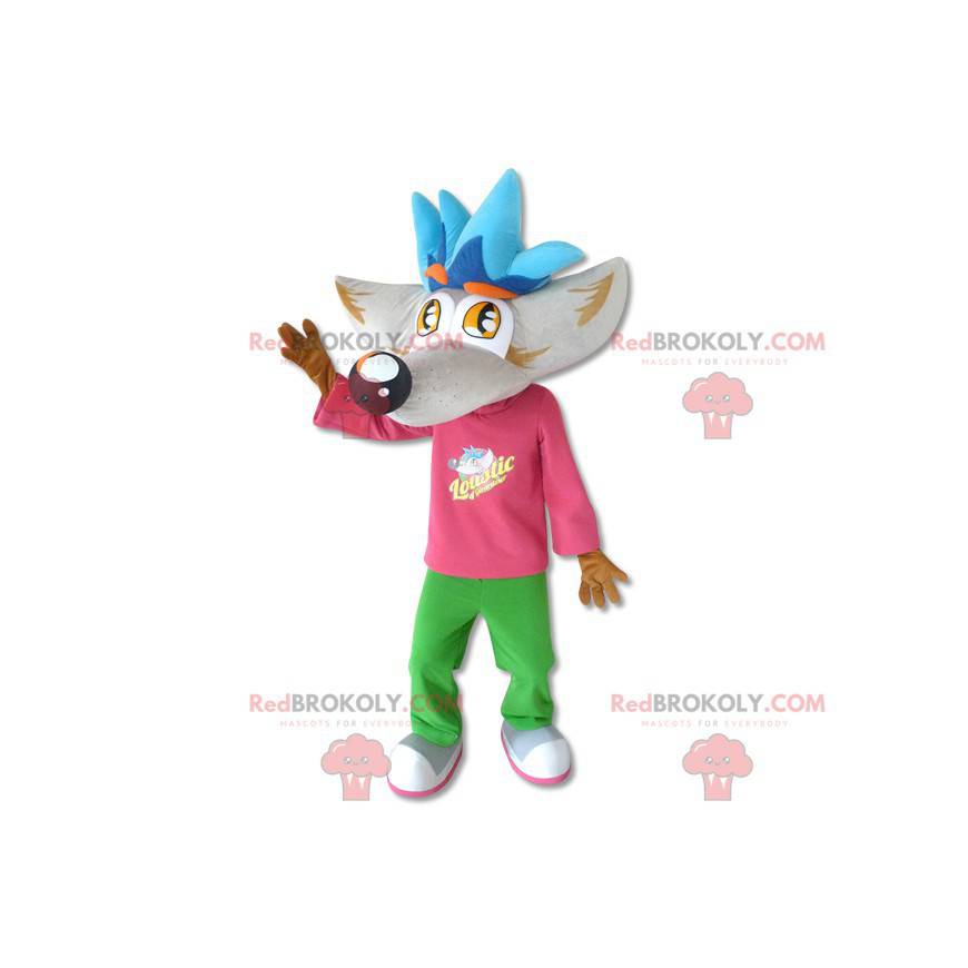 Obří vlk maskot s velkou hlavou - Redbrokoly.com Obří vlk maskot s velkou hlavou - Redbrokoly.com