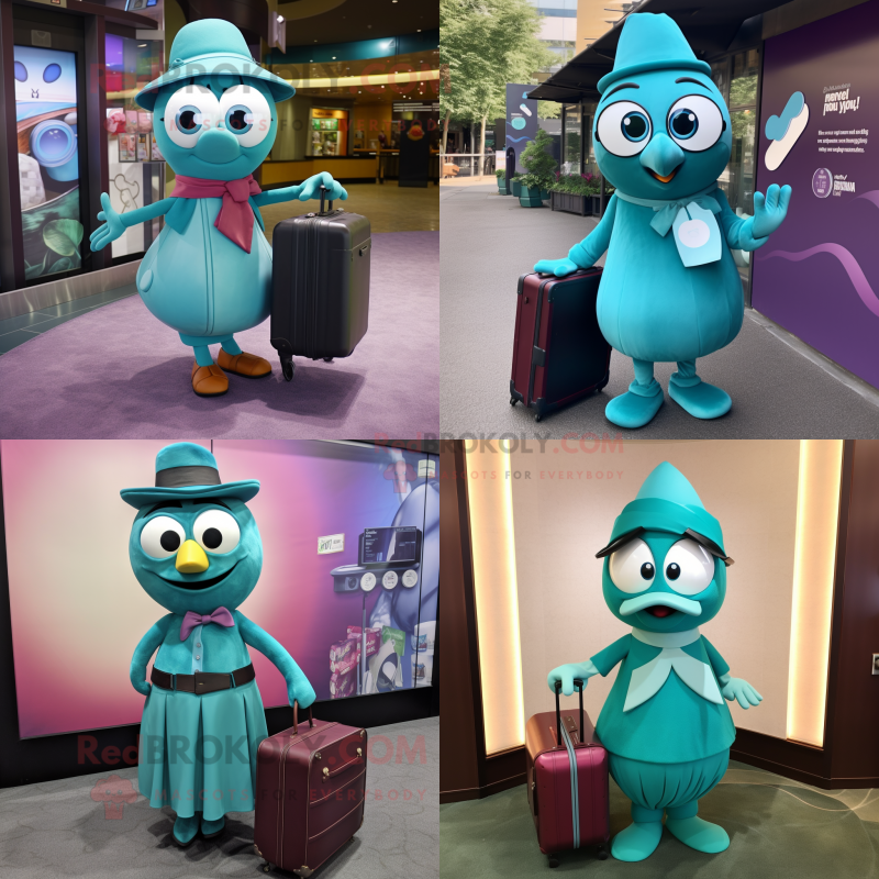 Teal Plum mascot costume character dressed with a Wrap Skirt and Briefcases