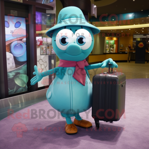 Teal Plum mascot costume character dressed with a Wrap Skirt and Briefcases