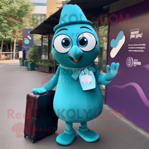 Teal Plum mascot costume character dressed with a Wrap Skirt and Briefcases