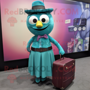 Teal Plum mascot costume character dressed with a Wrap Skirt and Briefcases