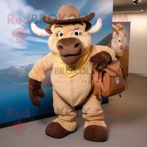 Tan Buffalo mascot costume character dressed with a Capri Pants and Handbags