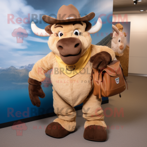 Tan Buffalo maskot kostume...