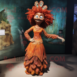 Rust Mermaid mascot costume character dressed with a Sheath Dress and Bracelets