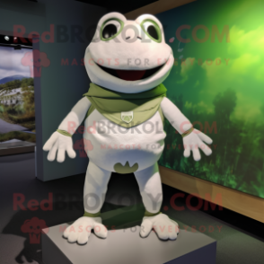 White Frog mascot costume character dressed with a T-Shirt and Mittens