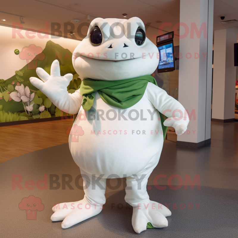 White Frog mascot costume character dressed with a T-Shirt and Mittens