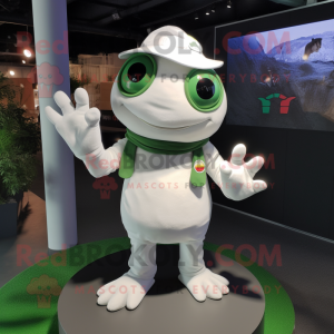 White Frog mascot costume character dressed with a T-Shirt and Mittens