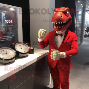 Rød Allosaurus maskot...