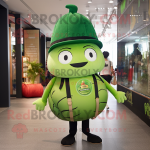 Forest Green Melon mascot costume character dressed with a Skinny Jeans and Backpacks