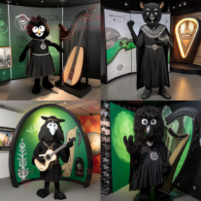 Black Celtic Harp mascot costume character dressed with a V-Neck Tee and Cufflinks