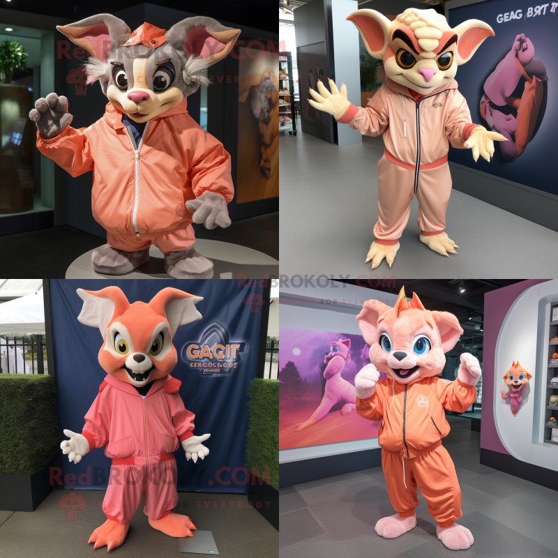 Peach Gargoyle mascot costume character dressed with a Windbreaker and Gloves