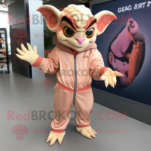 Peach Gargoyle mascot costume character dressed with a Windbreaker and Gloves