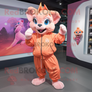 Peach Gargoyle mascot costume character dressed with a Windbreaker and Gloves