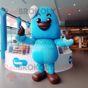 Sky Blue Chocolates mascot costume character dressed with a Swimwear and Beanies