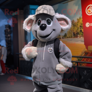 Gray Sheep mascot costume character dressed with a Jumpsuit and Beanies