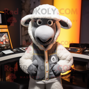 Gray Sheep mascot costume character dressed with a Jumpsuit and Beanies