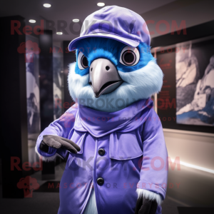 Lavender Blue Jay mascot costume character dressed with a Parka and Brooches