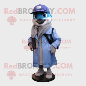Lavender Blue Jay mascot costume character dressed with a Parka and Brooches