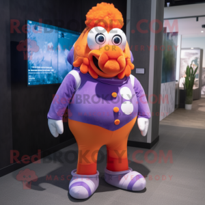 Lavender Clown Fish mascot costume character dressed with a Jumpsuit and Tie pins