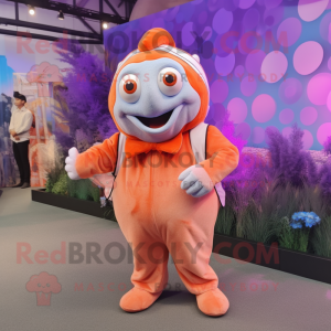 Lavender Clown Fish mascot costume character dressed with a Jumpsuit and Tie pins