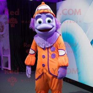 Lavender Clown Fish mascot costume character dressed with a Jumpsuit and Tie pins