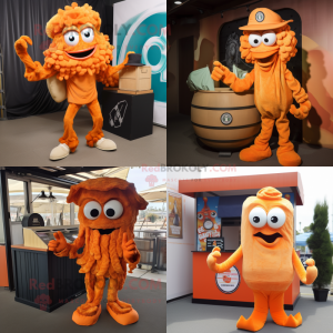 Orange Fried Calamari mascot costume character dressed with a Cargo Pants and Cufflinks