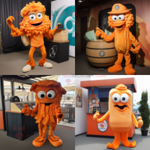Orange Fried Calamari mascot costume character dressed with a Cargo Pants and Cufflinks