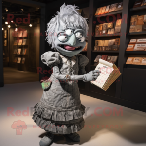 Gray Undead mascot costume character dressed with a Pleated Skirt and Wallets
