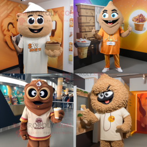 Tan Biryani mascot costume character dressed with a Sweatshirt and Brooches