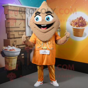 Tan Biryani mascot costume character dressed with a Sweatshirt and Brooches