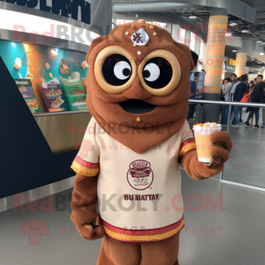 Tan Biryani mascot costume character dressed with a Sweatshirt and Brooches