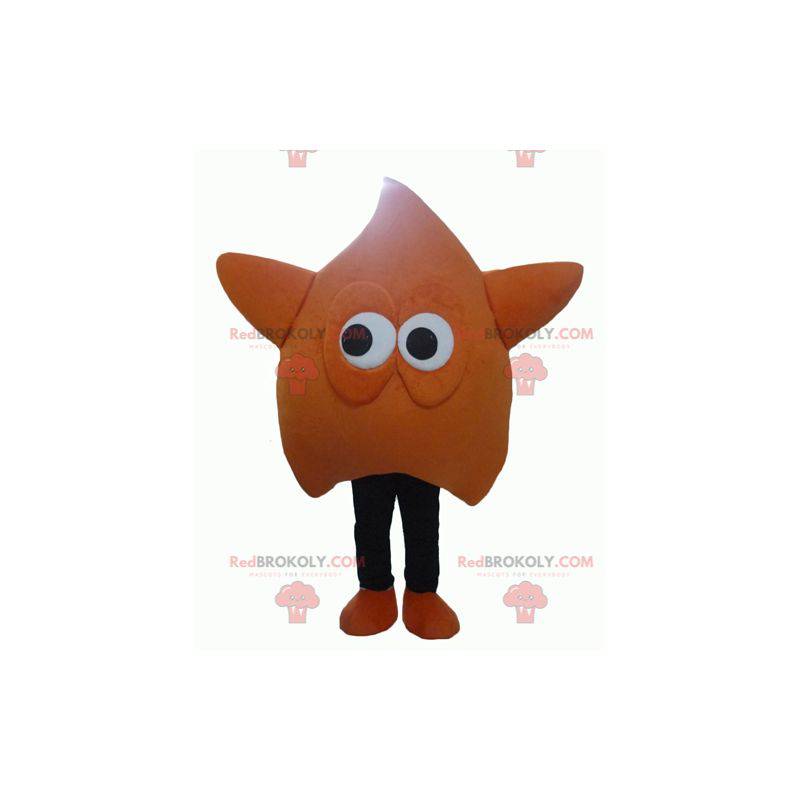 Mascote estrela gigante e engraçada laranja e preta -