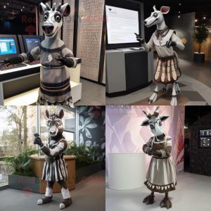 Silver Okapi mascot costume character dressed with a A-Line Skirt and Gloves