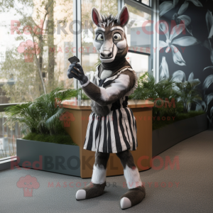 Silver Okapi mascot costume character dressed with a A-Line Skirt and Gloves