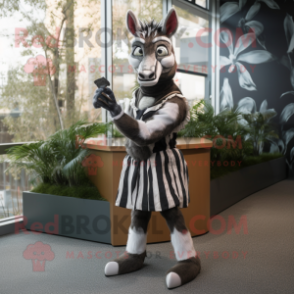 Silver Okapi mascot costume character dressed with a A-Line Skirt and Gloves