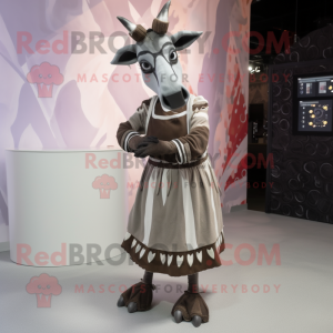 Silver Okapi mascot costume character dressed with a A-Line Skirt and Gloves