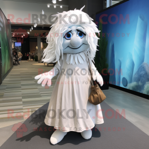 White Witch mascot costume character dressed with a Wrap Dress and Backpacks