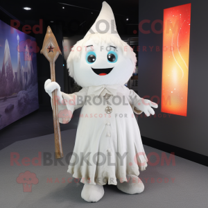 White Witch mascot costume character dressed with a Wrap Dress and Backpacks