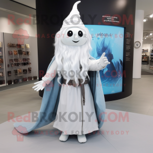 White Witch mascot costume character dressed with a Wrap Dress and Backpacks