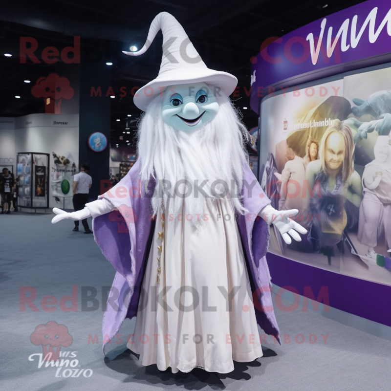 White Witch mascot costume character dressed with a Wrap Dress and Backpacks White Witch mascot costume character dressed with a Wrap Dress and Backpacks