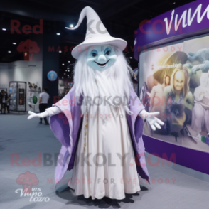 White Witch mascot costume character dressed with a Wrap Dress and Backpacks