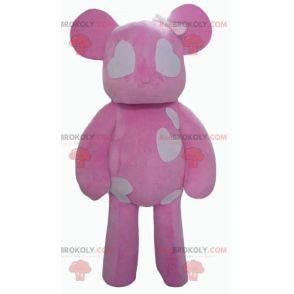 Mascotte orsacchiotto rosa e bianco con cuori - Redbrokoly.com