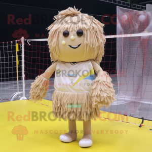 Beige Volleyball Net mascot costume character dressed with a Mini Dress and Shawl pins