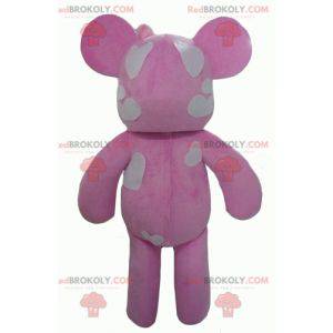 Mascota de oso de peluche rosa y blanco con corazones -