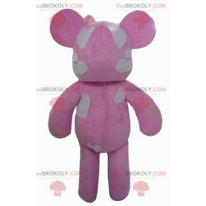 Mascota de oso de peluche rosa y blanco con corazones -